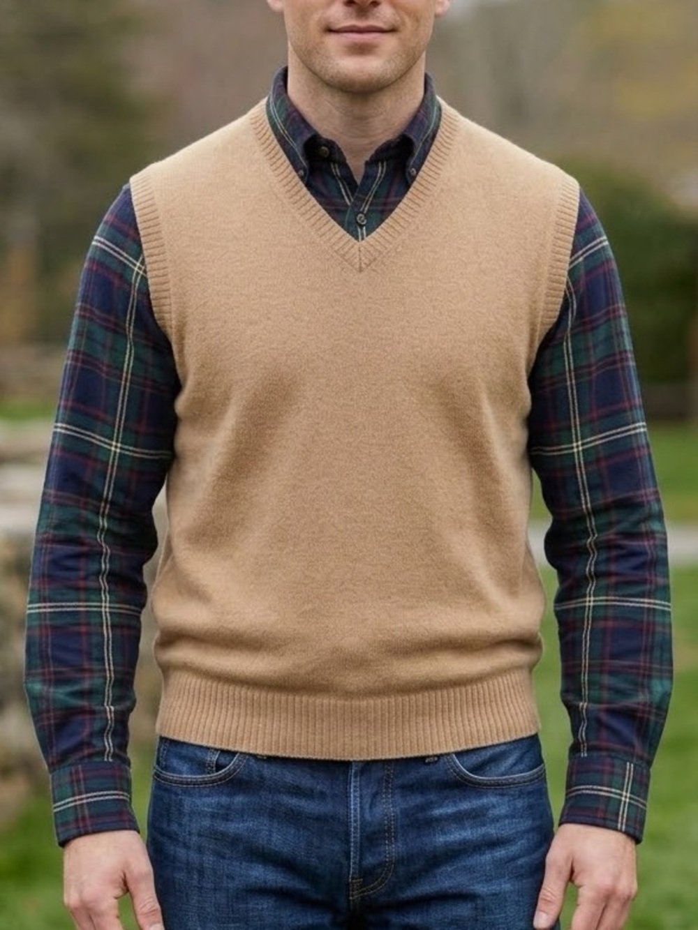 Brooks Brothers Lambswool Sweater Vest V-Neck Camel Tan Size Large
